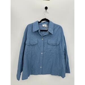 Andree Womens Embroidered Button Front Shirt Sz 1X Ruffle Boho Cottagecore NWT